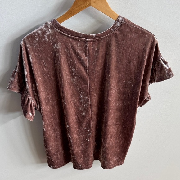 Altar'd State Dusty Rose Velvet Ruffle Sleeve Top - Picture 4 of 5